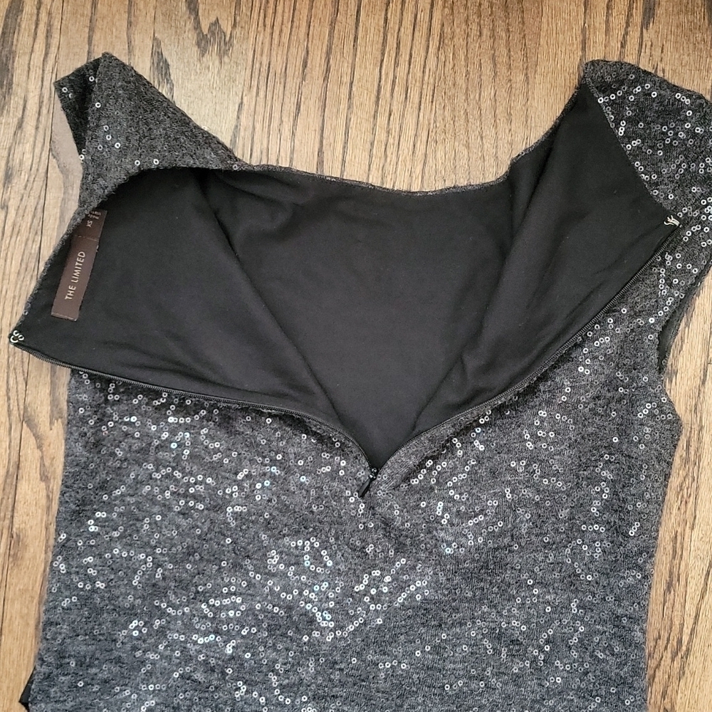 The Limited Grey Sequined Dress with Bow Side Rouche - Picture 7 of 11